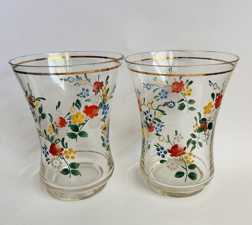 Pair vases floral hand - vases,