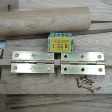 Pair, Old Solid Brass 3", Drawn Hinges. New Old Stock , Complete With Screws