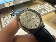 Vintage titus quartz watch grey dial day date swiss made 35mm