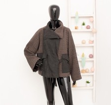 Ivan Grundahl Wool Jacket Brown/Grey Boxy Wrap Short Coat Lagenlook 38