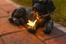 Solar Dog Garden Ornament Light Up Puppy Statue Labrador Figure LED Laying