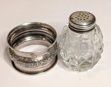 Hallmarked Solid Silver Napkin Ring Dated 1907 + Silver Tipped Pepper Pot  17.5g