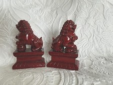 Foo Dog Pair x2 Red Resin Fu