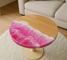 Pink Ocean Round Coffee Table Handmade Decorative Furniture for Home Decor