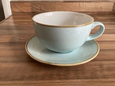 Churchill Stonecast Cappuccino Hot Chocolate Cup + Saucer Peppercorn Duck Egg