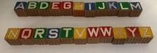 Vintage Child's 22 Wooden Blocks Set Featuring Letters and Animals- 1.75" Square