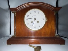 Antique Walker & Hall Ltd Edwardian Timepiece Mantel Clock Mahogany Brass Column