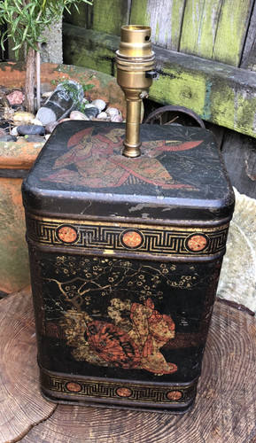 Tea tin table lamp vintage - tea,