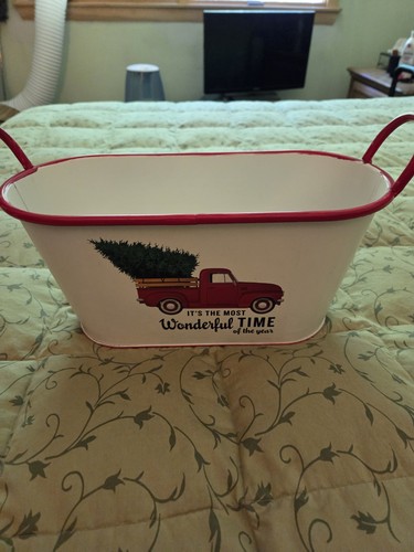 Christmas metal enamel bucket - metal,
