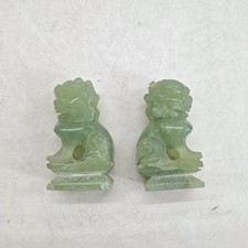 Bejing Fu Foo Dogs Jade 1995 Matching Pair Set of 2 Slight Damage