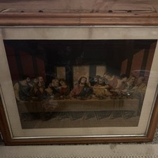 Large Antique Vintage Framed Religious Print The Last Supper In Good Condition 