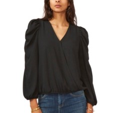 Sam & Jess Women's Surplice Puff-Sleeve Top BLACK SMALL 