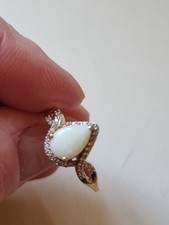 9ct gold Coober Pedy opal and zircon ring size P-Q, Gemporia