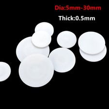 PTFE ROUND FLAT PLASTIC DISCS HIGH TEMP LOW FRICTION 0.5MM THICK WHITE