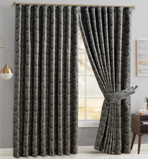 Luxury Modern Jacquard Curtains Ready Made Fully Lined Ring Top & Pencil Pleat