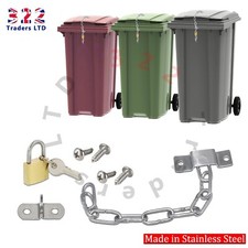 Wheelie Bin Lid Chain Lock-Easily Fitted with Padlock NO DRILLING - Stop Fly Tip