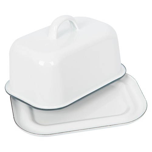 White enamel butter dish - white,