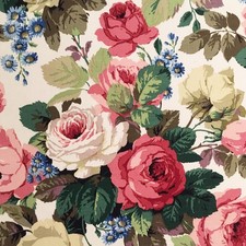 6.5 meters x SANDERSON "Chelsea" LINEN fabric Classic flowers pink/white