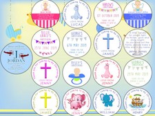 Sheet of Personalised Christening Baptism Party Stickers for Sweet Cones