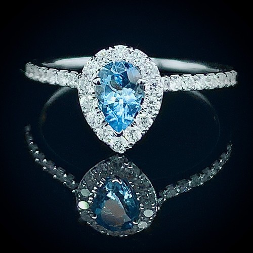 Aquamarine diamond ring pear - aquamarine, &