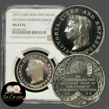 Extremely Rare Queen Victoria Diamond Jubilee 1897 Silver Medal - Graded MS62PL