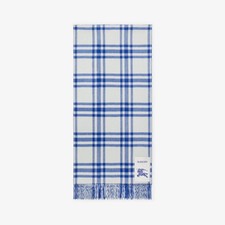 Burberry Cashmere Scarf Check Blue / White  Reversible Wide/Large New & Tags
