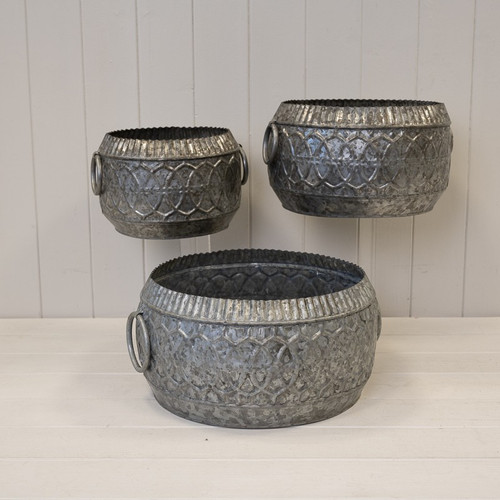 Metal patterned bowl planters - metal,