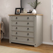 Corona Grey Chest of Drawers 5 Drawer Wax Mexican Solid Pine