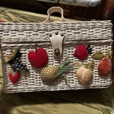 Picnic Basket Purse Wicker Vintage Fruit Made In Japan