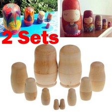 2Sets 5x Unpainted DIY Blank Wooden Embryos Russian Nesting Dolls Matryoshka Toy