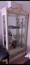 Luxury Italian White Glass Display Cabinet /Curio Unit w Shelves & Drawers 210cm