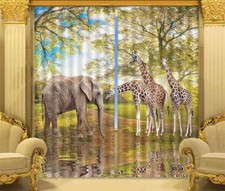 Autumn Elephant Zebra 3D Curtain Blockout Photo Printing Curtains Drape Fabric