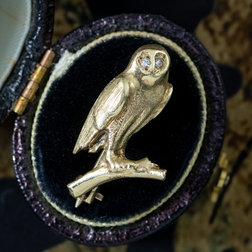 Owl brooch 9ct - owl, diamond