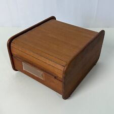 Vintage MCM Teak Tech Tambour Roll Top Wood Storage Box Cassette Storage