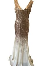 Stephanie Pratt  Ivory Gold Sequin Long Length 61” Dress Size 12 Away