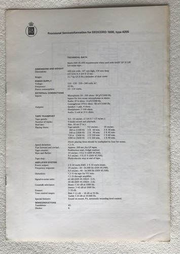 Bang olufsen beocord - olufsen, 1600