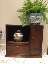 Antique Small Wooden Jewellery Box, Display Storage Tea/ Campaign Drinks Cabinet