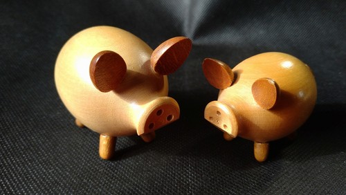 Vintage turned wooden pigs - wooden,