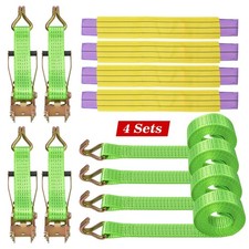 4*HEAVY DUTY RATCHET RECOVERY STRAPS CAR TRAILER TIE DOWN ALLOY WHEEL BELT 5 TON