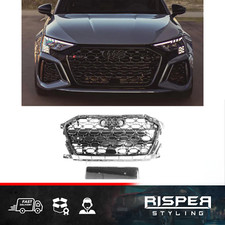 FOR AUDI A3 / S3 8Y 2020+ RS3 STYLE HONEYCOMB GRILL IN ALL GLOSS BLACK BY RISPER