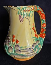 Burleigh Ware Art Deco 'Garden' Jug with Flower Handle c1935