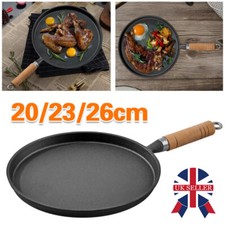 Pre-Seasoned Cast Iron Skillet Frying Pan for Indoor Outdoor With Wooden Handle