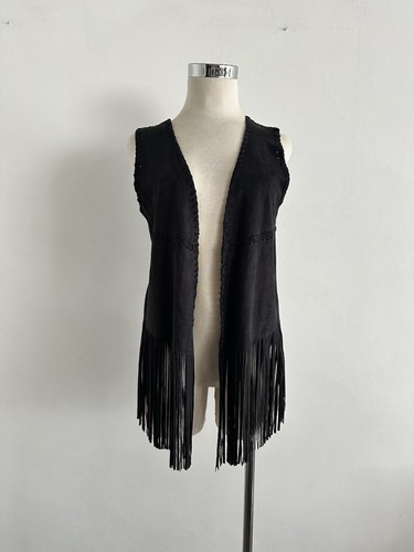 Black fringed suedette - black,