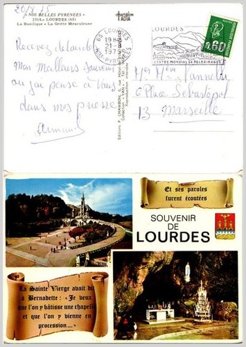 Lourdes grotto postcard 75 - grotto, '75