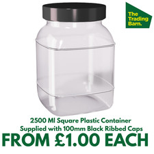 PLASTIC STORAGE JARS | SCREW TOP JARS | CONTAINERS | 2500ML SQUARE CLEAR PLASTIC