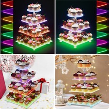 LED Clear Acrylic Cupcake Stand Display Wedding&Party 3/4 Tier Cup Cake Holder