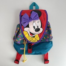 Vintage Disney Minnie Mouse Backpack 90’s Bag Drawstring Rucksack Purple & Green
