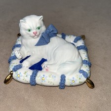 Irish Dresden Cat Figurine Fine Porcelain Vintage Persian Ireland Handpainted