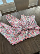 Laura Ashley Vintage 1980’s Floral Jumpsuit Crop Med Sleeveless Great Britain