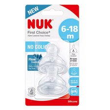 NUK First Choice+ Teats for Baby Bottles | 6-18 Months | Flow Control 2 Count